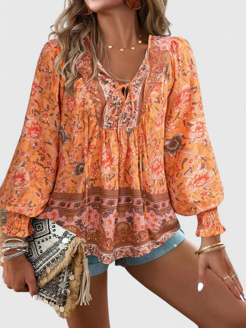 Maya | Women'S Boho Floral Long Sleeve Peasant Top