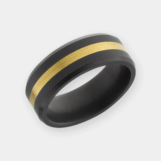Black Diamond - Men’S Ring 8Mm - 24K Yellow Gold Inlay - ARES -