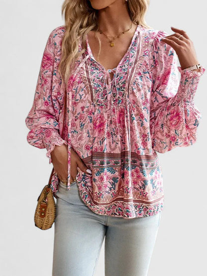 Maya | Women'S Boho Floral Long Sleeve Peasant Top
